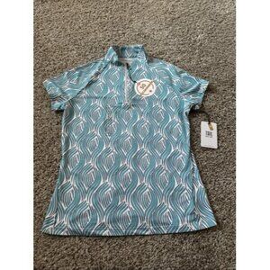 Tail Women's 1/4 Zip Funnel Neck Print Golf Shirt Sleeve Blue White Size Small